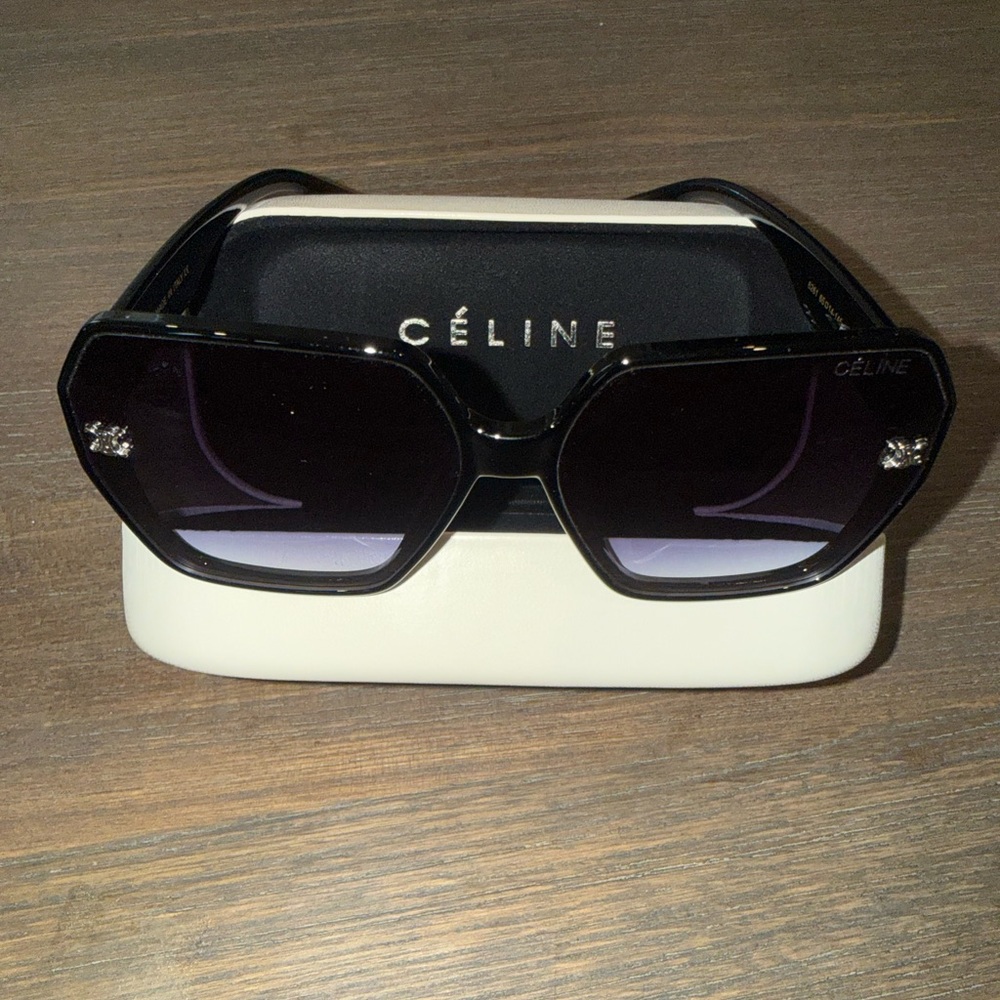 Celine Black Frame Purple Gradient Lens Oversized Sunglasses